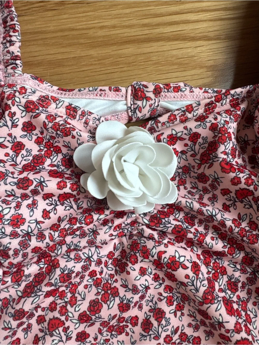Janie and Jack Pink and Red Floral One-Piece Swimsuit with White Flower